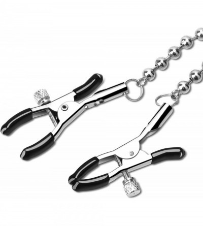 Nipple Toys Adjustable Nipple Clamps - Silver Beaded Nipple Clamps with Link Chain- Soft Rubber Metal Nipple Clamps Fetish Ni...