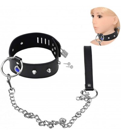 Restraints Leather Collar with Chain Neck Ring Restraint Choker Bondage Necklace BDSM Fetish Sex Toy for Men Women - CG12LUF3...