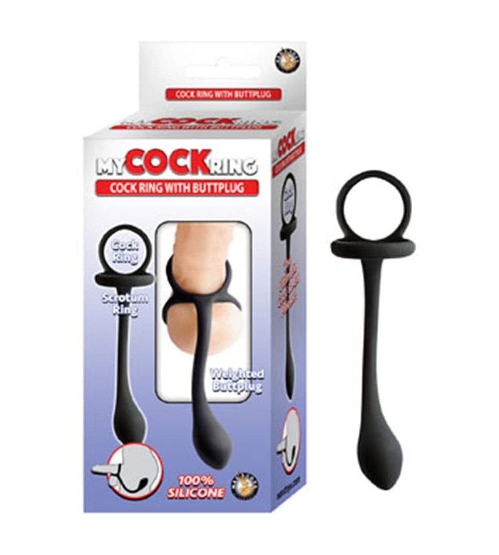 Penis Rings MyCockRing Cock Ring with Weighted ButtPlug and Scrotum Ring- Black - CP18Q6IHWD5 $9.24