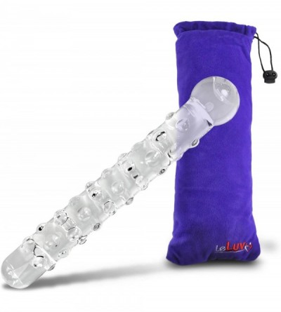 Dildos Dildo 8 inch Bumpy Glass Wand Beaded Tip Clear Bundle with Premium Padded Pouch - Clear - CC11F8GN4MJ $33.73