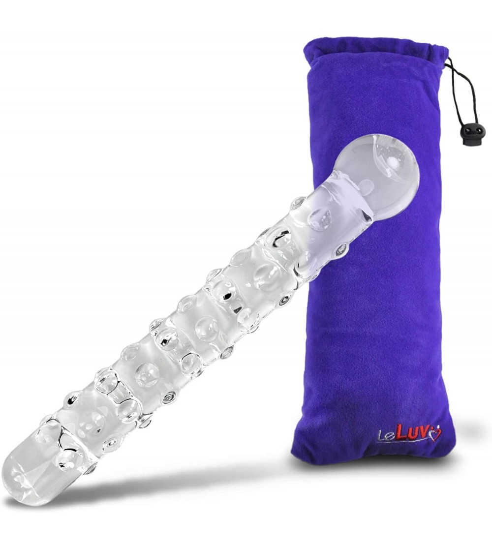 Dildos Dildo 8 inch Bumpy Glass Wand Beaded Tip Clear Bundle with Premium Padded Pouch - Clear - CC11F8GN4MJ $11.83