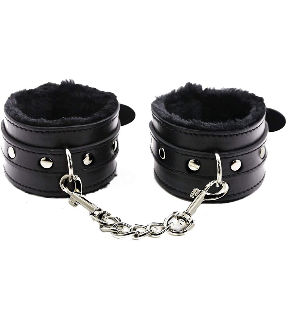 Restraints Adjustable Leather Handcuff Strong and Durable Super Soft Fur Hand Cuffs Multifunctional Bangle - Black - CK18QYYM...
