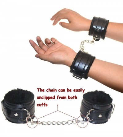 Restraints Adjustable Leather Handcuff Strong and Durable Super Soft Fur Hand Cuffs Multifunctional Bangle - Black - CK18QYYM...