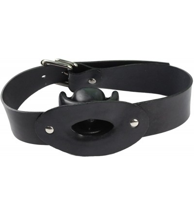 Gags & Muzzles Latex Mask with Bite Gags Belt Bondage with Red Mouth Lip Facing Tongue - Black - CG126CBP1AF $26.80