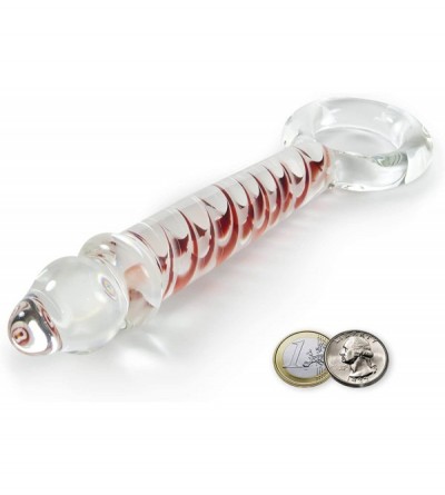 Dildos Dildo 8 inch Beaded Tip Glass Red Helix Wand Ring Handle Bundle with Premium Padded Pouch - Red - CE11EXGTSWP $14.27