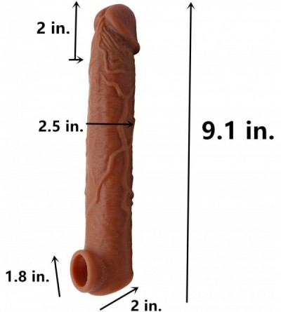 Pumps & Enlargers 9.1 INCH Brown Wearable Male Rod Extension Enhancer Girth Extender Sleeve Super Stretchy Moving Cage for Me...