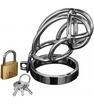 Chastity Devices Captus Stainless Steel Locking Male Chastity Cage - CP11EF6IFI1 $25.35