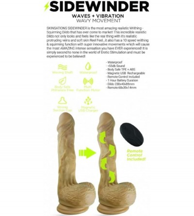 Vibrators Skinsations Sidewinder 10 Functions Realistic Vibrating Dildo with Remote Control - C41940NMDQ0 $31.51