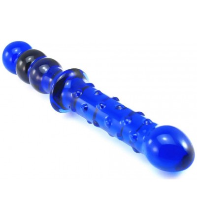 Dildos 8.9" Blue Spotted Glass Dildo Massager Crystal G-spot Stimulator Crystal Anal Bead Butt Plug - CJ11IQWURYZ $26.69