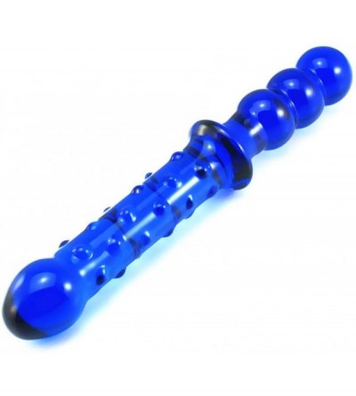 Dildos 8.9" Blue Spotted Glass Dildo Massager Crystal G-spot Stimulator Crystal Anal Bead Butt Plug - CJ11IQWURYZ $26.69