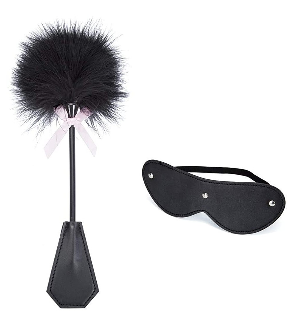 Paddles, Whips & Ticklers 2Pc Feather Tickler Sexy SM Toy Lace blindfold Lightweight Portable for Women - Black01 - C419D654I...