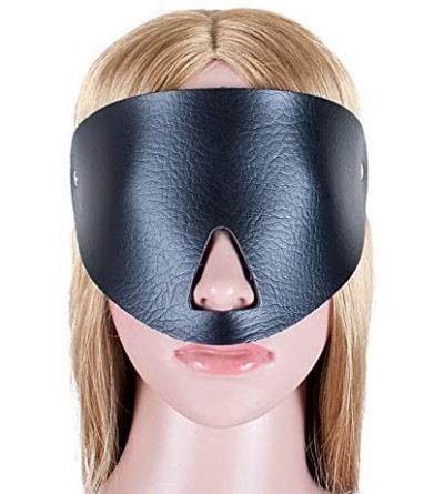 Blindfolds Bondage Restraint Leather Blindfold Fetish Eye Mask Blindfold Open Nose Mask (Black) - Black - CO193MXMMMY $21.22