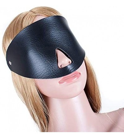 Blindfolds Bondage Restraint Leather Blindfold Fetish Eye Mask Blindfold Open Nose Mask (Black) - Black - CO193MXMMMY $7.17