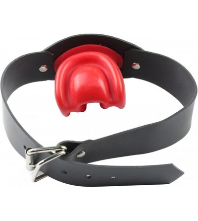 Gags & Muzzles Latex Mask with Bite Gags Belt Bondage with Red Mouth Lip Facing Tongue - Red - CP126CBP1A5 $54.20
