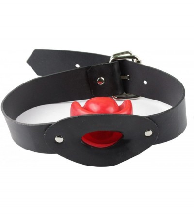 Gags & Muzzles Latex Mask with Bite Gags Belt Bondage with Red Mouth Lip Facing Tongue - Red - CP126CBP1A5 $17.34