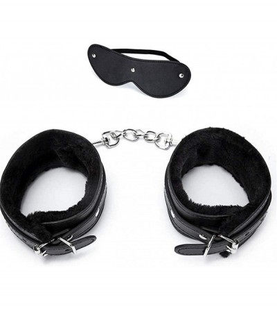 Restraints plush wrist cuffs toys with Blindfold sexy For women men - Black - CC19CW3QC02 $11.61