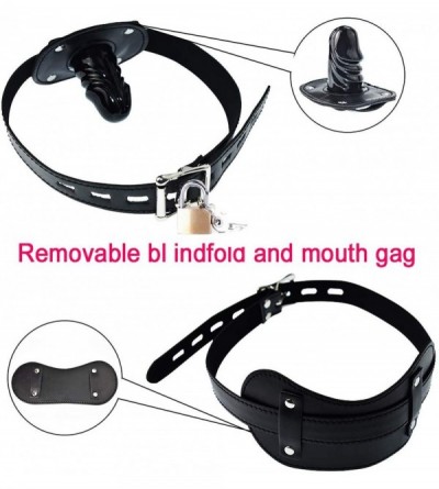 Gags & Muzzles Leather Bondage Gimp Mask Hood- Full Face Blindfold Mask Hood Lockable & Dildo Penis Mouth Gag Breathable Rest...