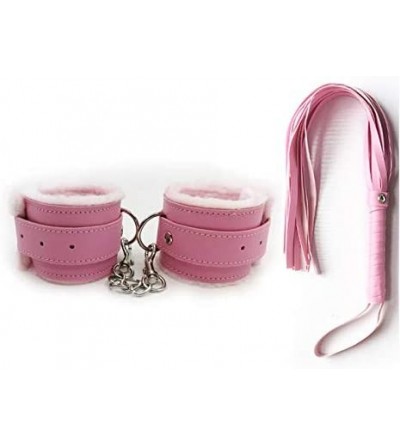 Restraints Handcuffs- Soft Fur Leather Comfortable Fuzzy Faux Adjustable Handcuff + Whip (Pink) - Pink - CH18NGCKI0G $35.84