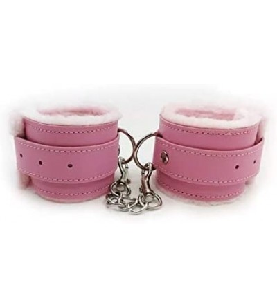 Restraints Handcuffs- Soft Fur Leather Comfortable Fuzzy Faux Adjustable Handcuff + Whip (Pink) - Pink - CH18NGCKI0G $13.03