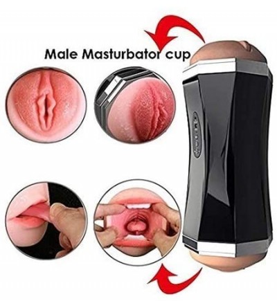 Male Masturbators 2 in 1 Men Pleasure Toys Real Pussy Deluxe Cup Deep Throat Sucking Toy Electric Vibrating Modes with USB Re...