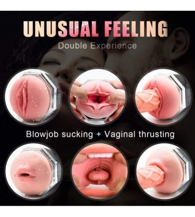 Male Masturbators 2 in 1 Men Pleasure Toys Real Pussy Deluxe Cup Deep Throat Sucking Toy Electric Vibrating Modes with USB Re...
