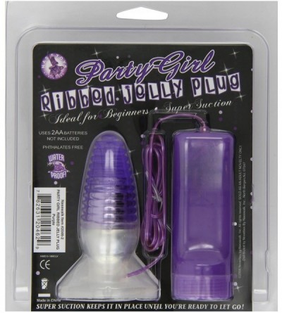 Dildos Party Girl Purple 4 Speed Ribbed Jelly Anal Plug With Super Suction Cup Base - CG112G4IW5Z $25.64