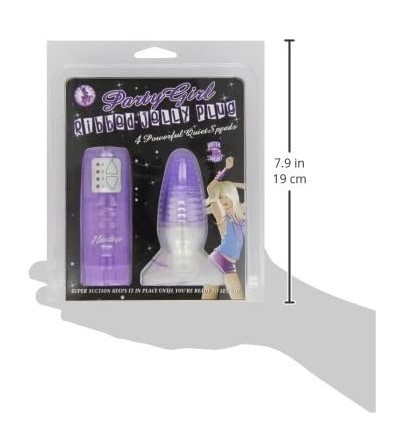Dildos Party Girl Purple 4 Speed Ribbed Jelly Anal Plug With Super Suction Cup Base - CG112G4IW5Z $25.64