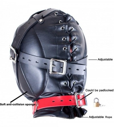 Blindfolds Leather Bondage Gimp Mask Hood- Black Full Face Blindfold Breathable Restraint Head Hood- Sex Toys- for Unisex Adu...