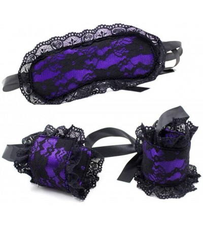 Blindfolds Lace Blindfold Fetish Eye Mask SM Bondage Restraints Wrist Handcuffs for Flirting Couples (Purple+Black) - Purple+...