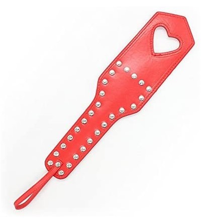 Restraints Red Leather Heart Shaped Hollow Hand Spanking Paddle with Nail Flirting Sex Toy - Red - CH12MZJHLUZ $8.01