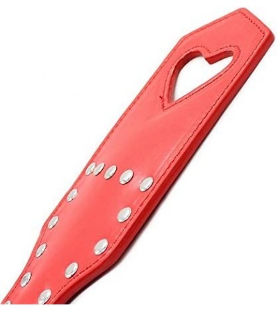 Restraints Red Leather Heart Shaped Hollow Hand Spanking Paddle with Nail Flirting Sex Toy - Red - CH12MZJHLUZ $8.01