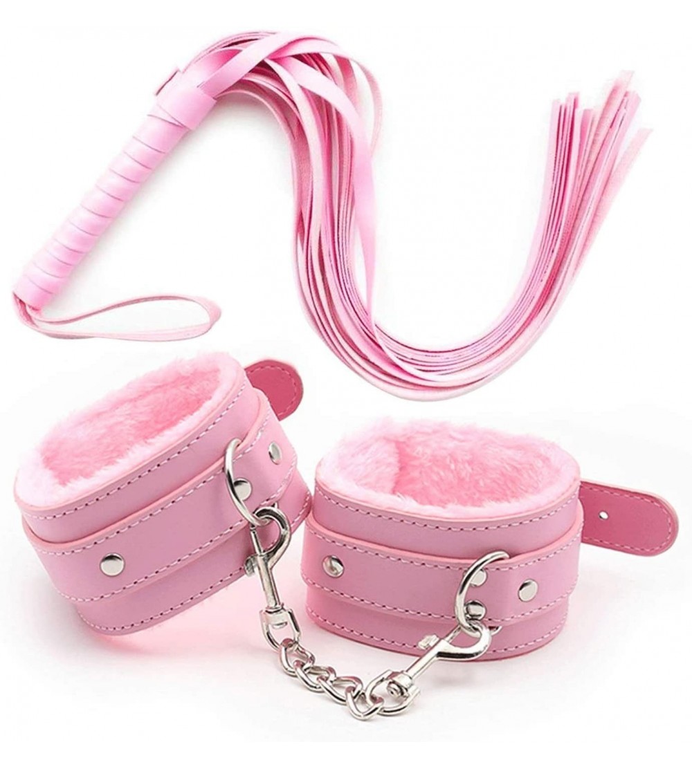 Restraints Leather Handcuffs Set- Adjustable Handcuff + Whip Strong and Durable PU Leather Soft Fur Cuffs Multifunctional Ban...