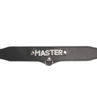 Restraints Genuine Wide Leather Collar with Diamond Decorating Word (Master) - Master - CR12HD1R43V $18.87