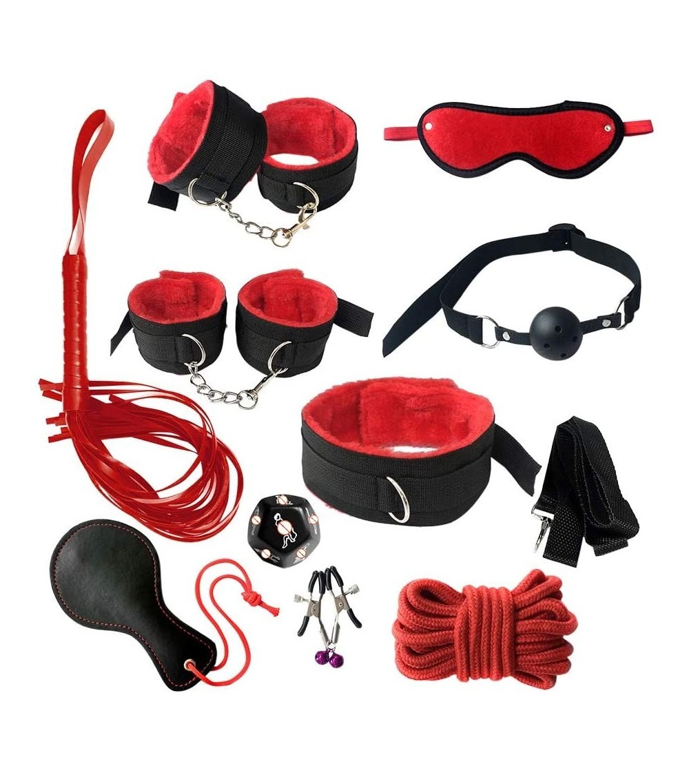Restraints Sexy 10Pcs BDSM Toys Leather Bondage Sets Restraint Kits Sex Things For Couples (Free- Red) - Red - C418YERCA65 $1...