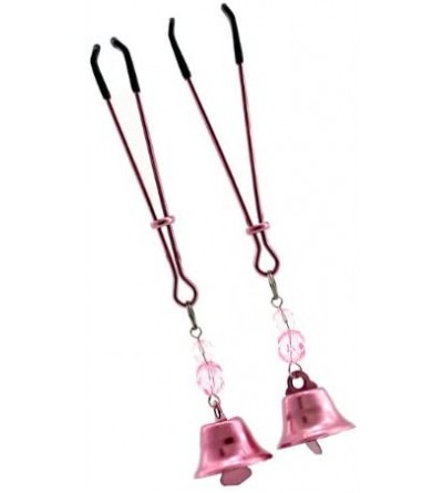 Restraints Nipple Tweezer Clamps with Beads & Bell- Pink - Pink - CX113KWXZM7 $29.87