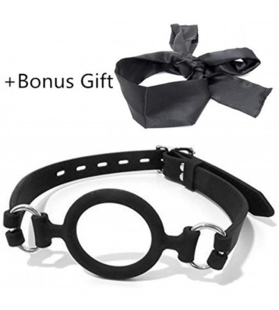 Blindfolds Black Silk Eye Mask Plus Mouth Ball O-Ring Oral Training Device - C8190OKXWUI $14.22