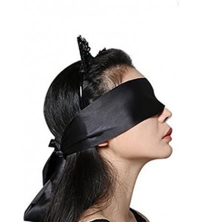 Blindfolds Black Silk Eye Mask Plus Mouth Ball O-Ring Oral Training Device - C8190OKXWUI $14.22