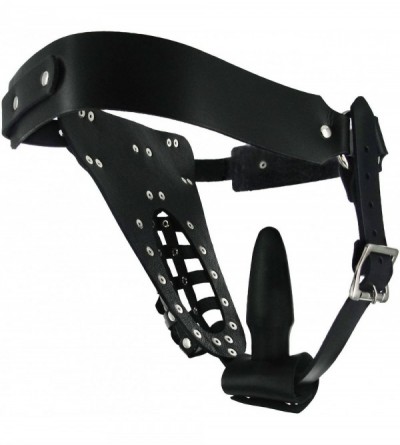 Chastity Devices The Safety Net Leather Male Chastity Belt with Anal Plug Harness - CQ1195GK9JJ $107.28