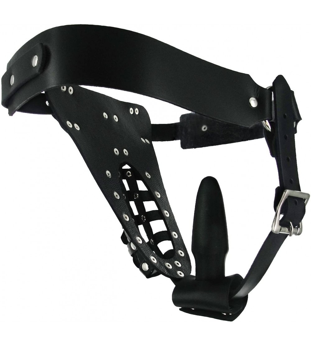 Chastity Devices The Safety Net Leather Male Chastity Belt with Anal Plug Harness - CQ1195GK9JJ $49.29