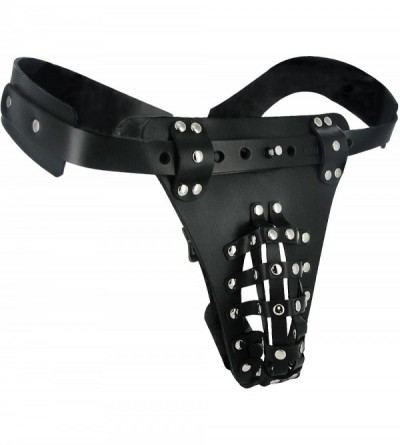 Chastity Devices The Safety Net Leather Male Chastity Belt with Anal Plug Harness - CQ1195GK9JJ $49.29