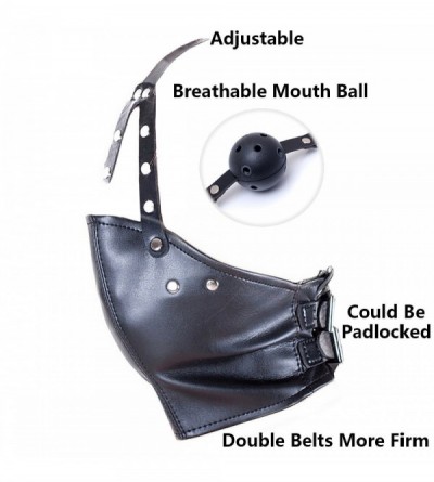Restraints Adjustable Mask Restraint Mouth Gag Leather Restraint Hood Breathable Locking Face Mask (Padlock 4 Pieces) - CT185...