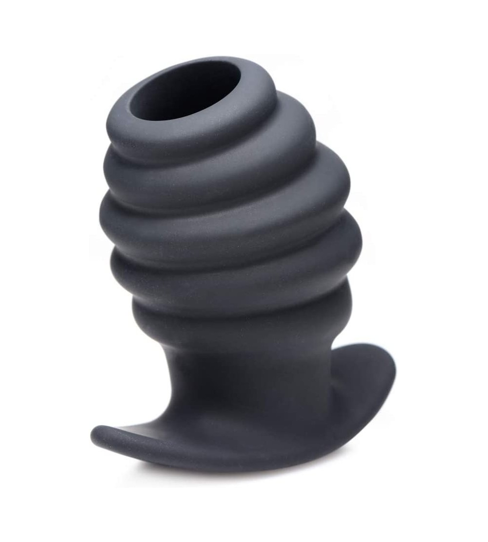 Anal Sex Toys Hive Ass Tunnel Silicone Ribbed Hollow Anal Plug- Large- Black - C418TLLHU6H $13.97