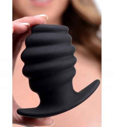 Anal Sex Toys Hive Ass Tunnel Silicone Ribbed Hollow Anal Plug- Large- Black - C418TLLHU6H $13.97