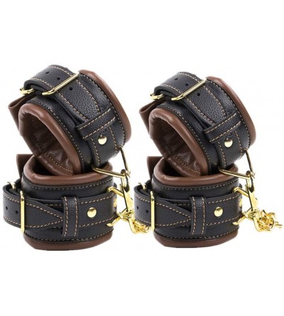 Restraints Soft Comfortable Leather Handcuffs Set with Adjustable Wrist Cuffs + Ankle Cuffs - Brown - CY18Z5RHDX0 $17.31