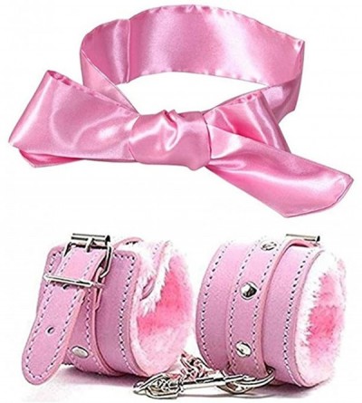 Blindfolds PU Furry Fuzzy Handcuffs and Satin Blindfold Eye Mask Set for Women - Pink - CZ18QYCUM23 $20.48