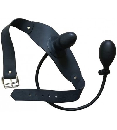 Anal Sex Toys Rubber Pump Up Inflatable Penis Gag with Leather Strap Fastens Buckle - Black 05 - CR18I08G5IQ $34.04